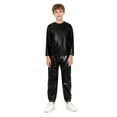 thumbnail image 3 of YiZYiF Kids Shiny Metallic Jazz Hip Hop Dance Outfit 2-Piece Long Sleeve T-Shirt and Harem Pants Set Black 100, 3 of 7