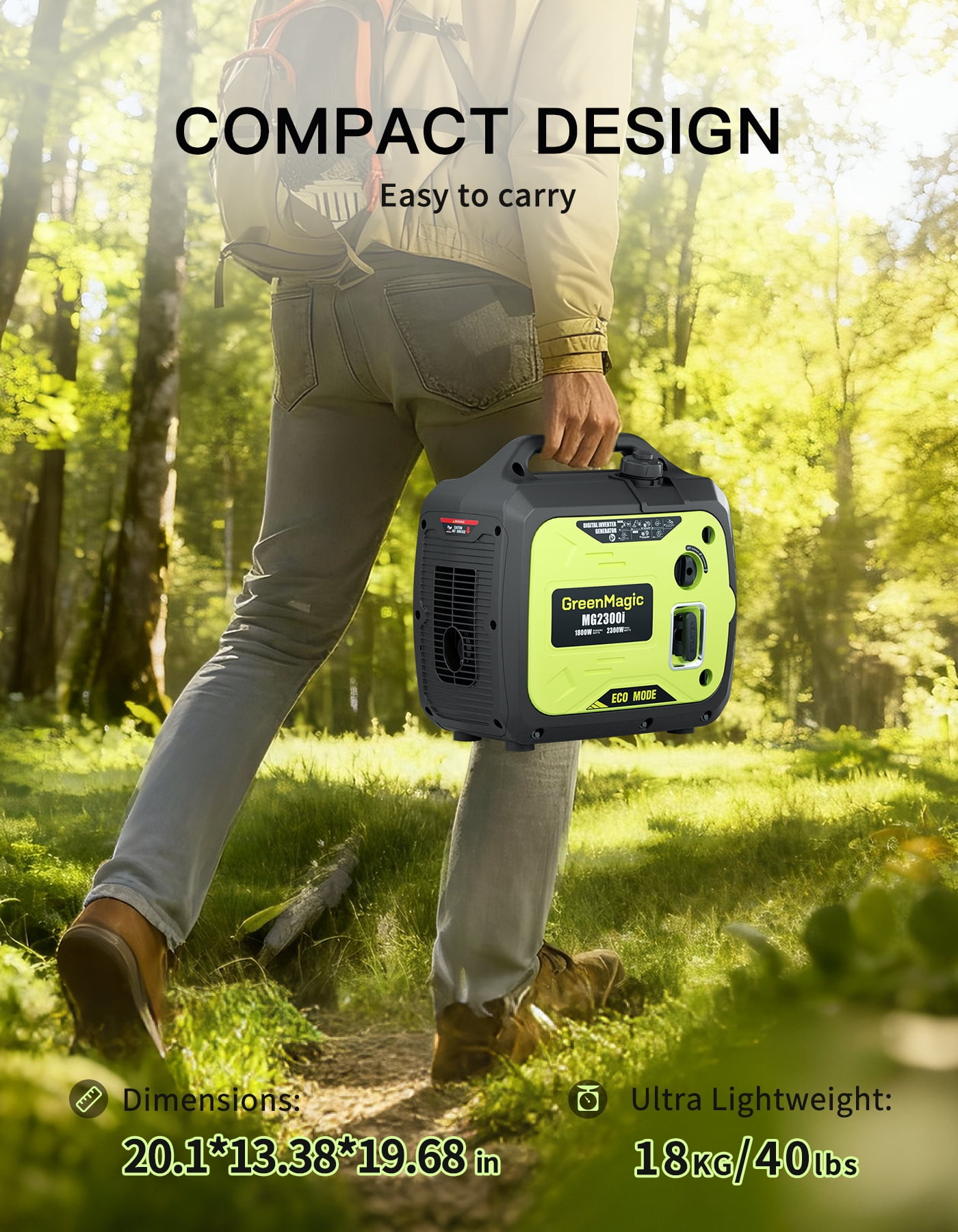 GreenMagic 2300W Portable Inverter Generator, Super Quiet Gasoline Quiet Generator for RV, Camping, Home Backup, Emergency Power