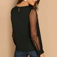 thumbnail image 6 of Women's Solid Color Long Sleeve Bottoming Shirt Beaded Mesh Panel Top Shirt Fashion Women Round Neck Casual Solid Long Sleeve Blouse T Shirt Basic Tops, 6 of 8