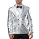 thumbnail image 1 of BLAZER BRILLANTE DE HOMBRE INSPIRE CHIC, CON SOLAPA PICO, DOBLE BOTÓN, AJUSTE REGULAR, ESTILO DE FIESTA, TALLA XL, PLATA, 1 of 5