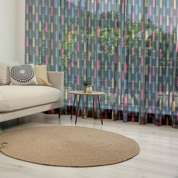 Christmas Tulle Curtains with Rod Pocket, Abstract Style Digital Woodland Noel Trees with Snowflakes Forest in Vibrant Tone, Sheer Drape for Wedding Party 2 Panels, 7 Sizes, Multicolor, by Ambesonne