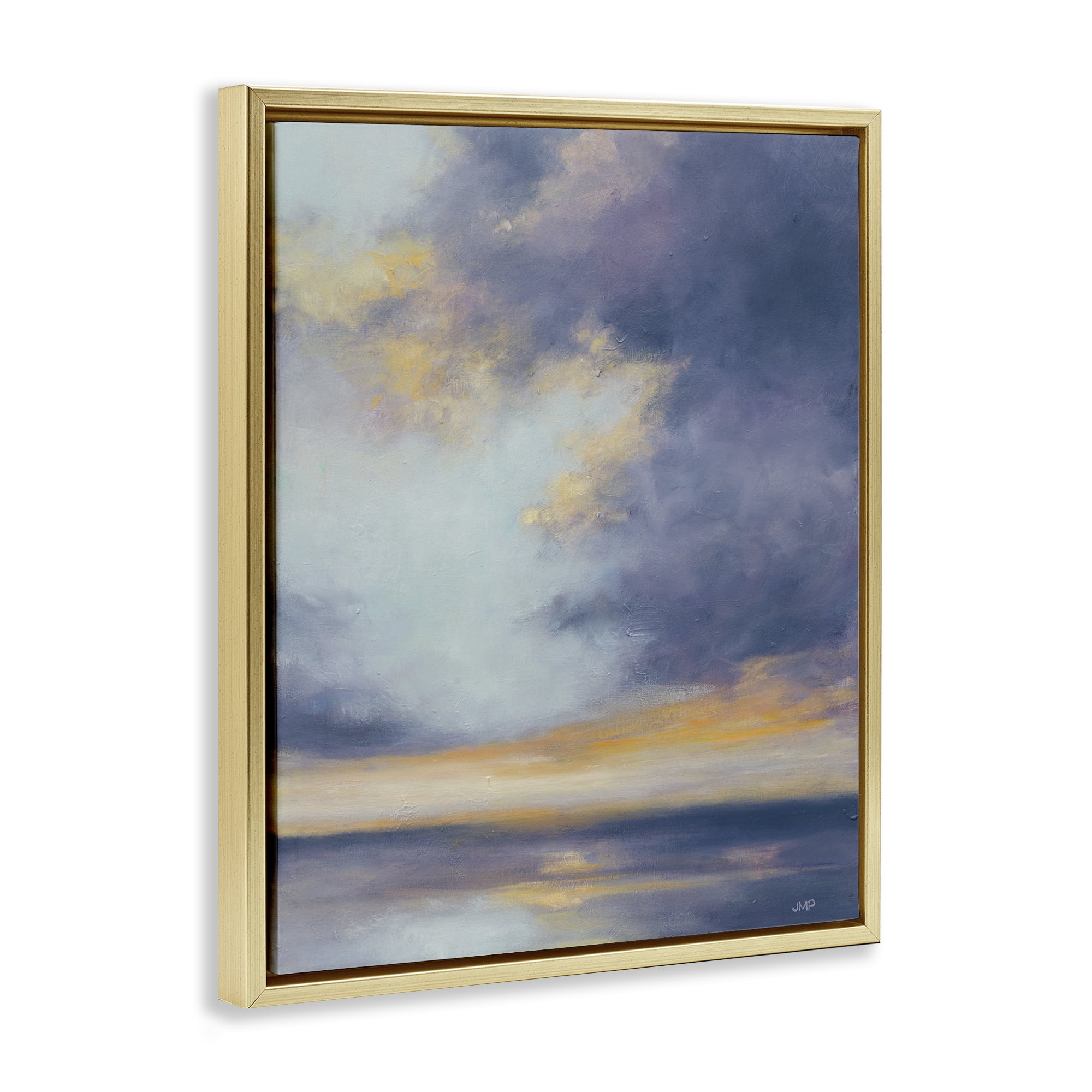 Stupell Industries Light Of Dawn Seascape Landscape Painting Gold Floater Framed Canvas Art Print Wall Art, 25 x 31