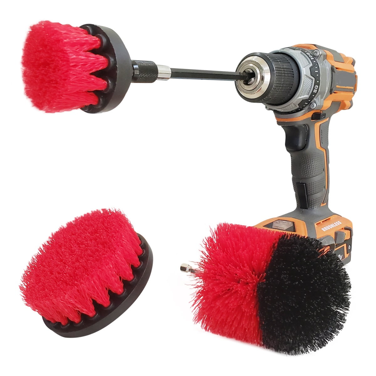 Drill Brush Attachment Set Three Brushes Bring It On Power Scrubber Brush Cleaning Kit Plus 6 Inch Extension, Use On Grout, Cars, Bathroom