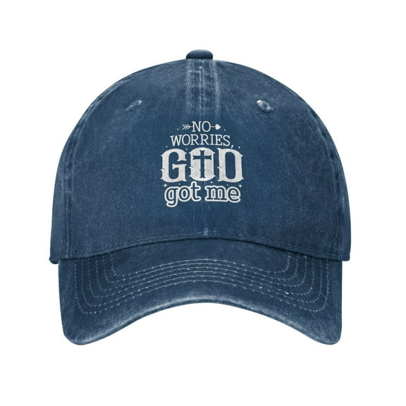 No Worries God Got Me (2) Baseball Cap Vintage Soft Washed Denim,Golf Dad Hat Adjustable Trucker Hats for Men Women Unisex Adult,Navy Blue