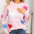 thumbnail image 5 of Qulqfy Cute Sweaters for Women Long Sleeve Pink Pullover Crew Neck Hearts Knitted Shirts Winter Sweaters for Women 2025 L, 5 of 6
