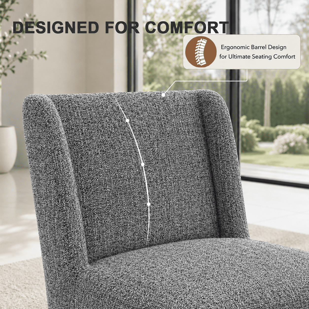 Aenkyo Upholstered Dining Chair with Casters, Modern Wingback Accent Side Chair, Pewter Gray