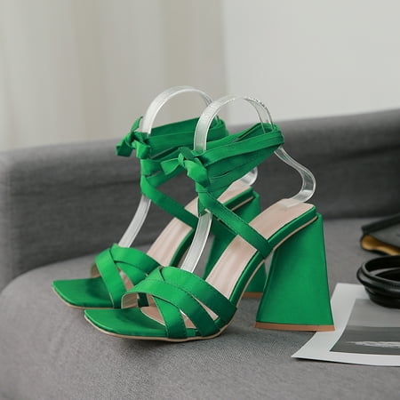 

IELGY triangle heel cross strap high heel square toe sandals