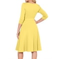 thumbnail image 4 of Delconic Women’s A-Line Midi Dress with 3/4 Sleeves and Waist Tie Elegant Crew Neck Fit Flared Skirt Design for Daily Wear Yellow S, 4 of 5