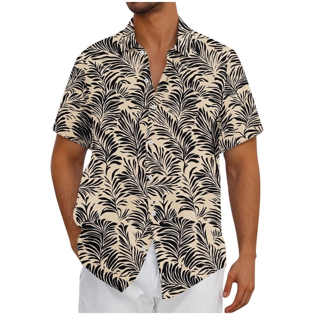 Mens Casual Botón Arriba Camisas Manga Corta Vintage Boliche Cuba Playa Camisas de Verano Botón Arriba