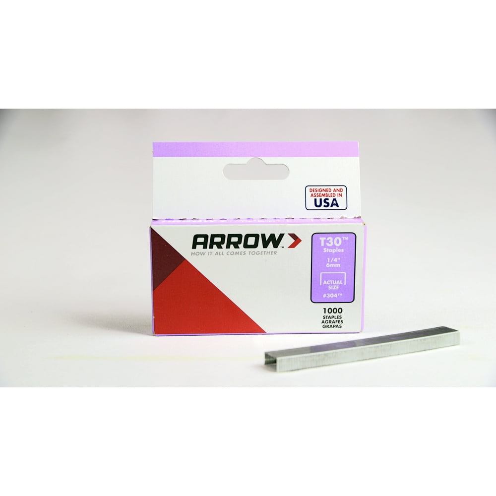 Arrow 1/4 inch T30 Staples 1,000 Count, Steel Thin Wire Staples 1/4