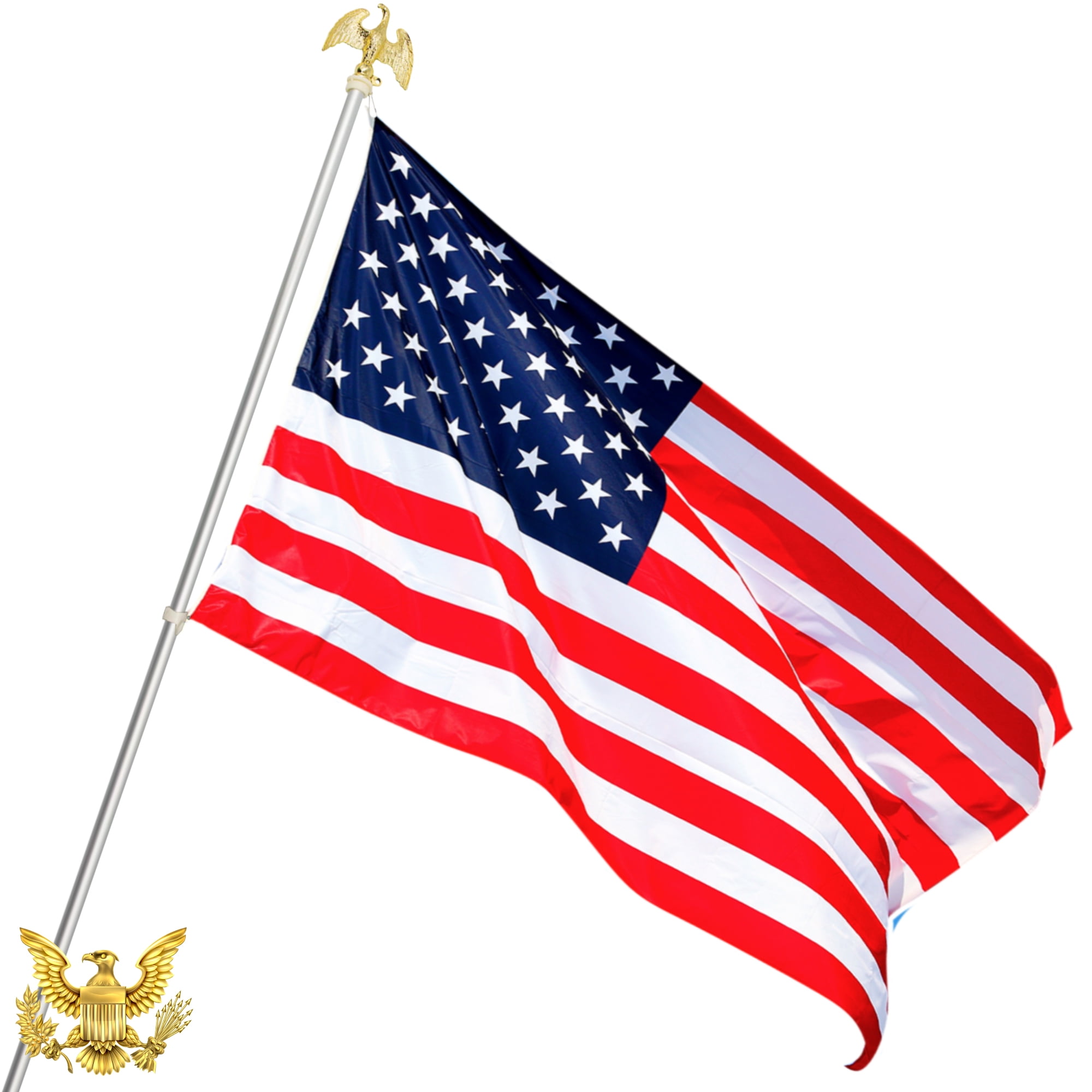 5' Wood Flag Pole Kit Wall Mount Bracket 3x5 Waving USA Marines Emblem Poly Flag 