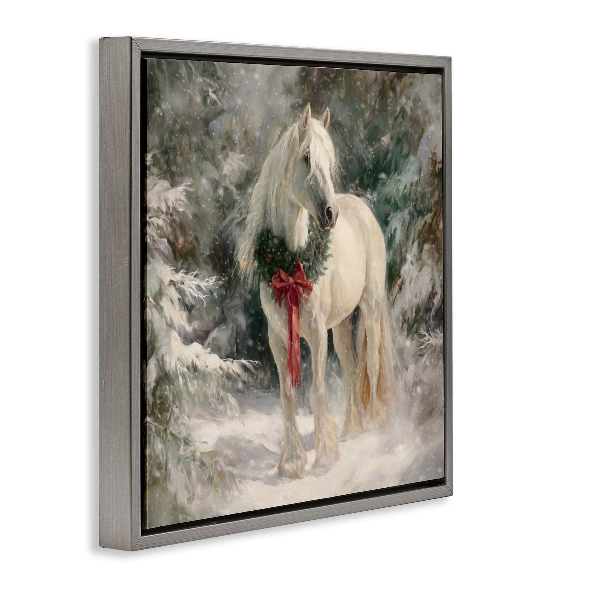 Stupell Industries Pretty Christmas Mare Gray Framed Floater Canvas Wall Art, design by Tina LeCour