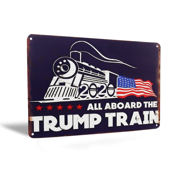 All Aboard The Trump Train 2020 Campaign Metal Sign American Flag MAGA Bar Garage Wall Decor