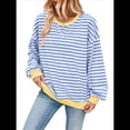 thumbnail image 2 of Sudadera Holgada Informal de Larga con Cuello Redondo y Bloques de Colores A Rayas de Gran Tamaño para Mujer, Estilo Y2K Azul S, 2 of 10