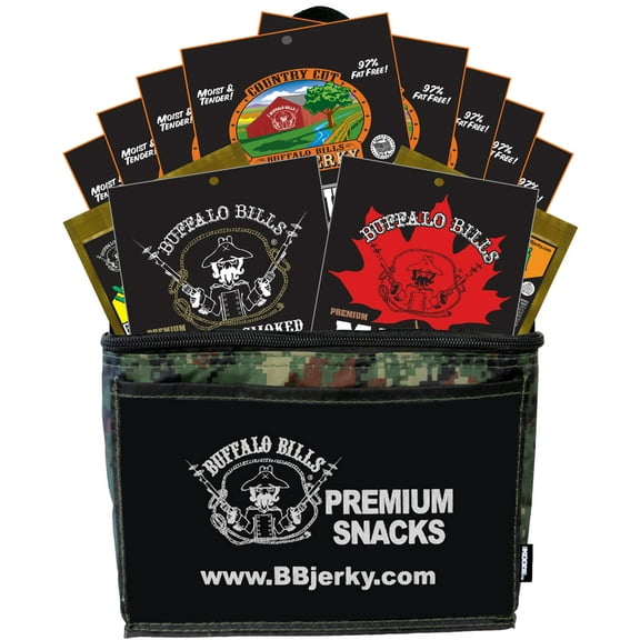 Buffalo Bills 12-pc Beef Jerky Sampler Camo 6-Pack Gift Cooler (12 assorted 1.5oz jerky packs)
