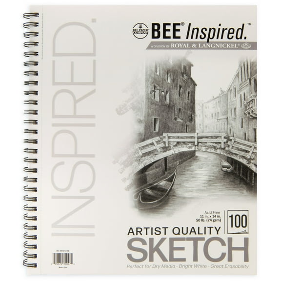 Bee Paper - Bee Inspired 11"x14" Sketching Paper Pad, 100 Sheets, Side Wire, 50lb. 74GSM