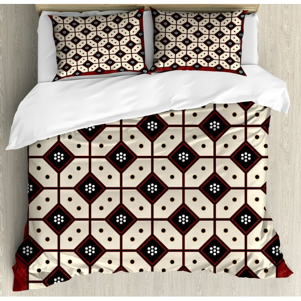 Ethnic King Size Duvet Cover Set Javanese Batik Pattern Rhombus