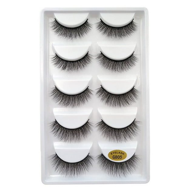 5 Paires de Faux Cils 3D Naturels Noirs Longs avec Bande Invisible Réutilisables