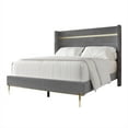 thumbnail image 4 of Castle Place Corduroy Gold PU Strip Wingback Upholstered Full Bed, Grey, 4 of 6
