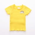 thumbnail image 2 of Aihuaihua Toddler Girls' Short Sleeve T-Shirt Cotton Crewneck Ruffle Trim Top for Toddler 18M-6Y Yellow 18-24 Months, 2 of 4
