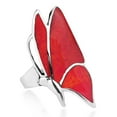thumbnail image 3 of Flying Monarch Butterfly Red Coral Inlay Stone Sterling Silver Ring-7, 3 of 4