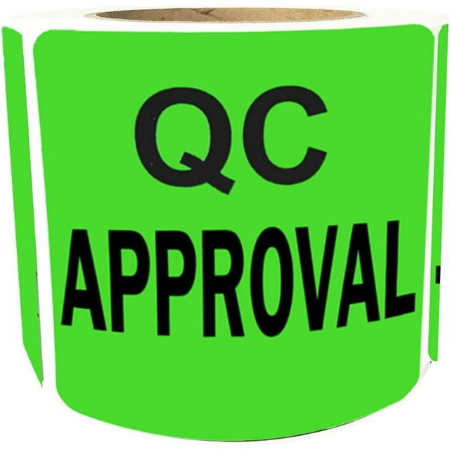 QC Approval Labels,2 Inches Fluorescent Green "QC Approval" Labels/Stickers,Inventory Quality Control Stickers(Pack of 500)