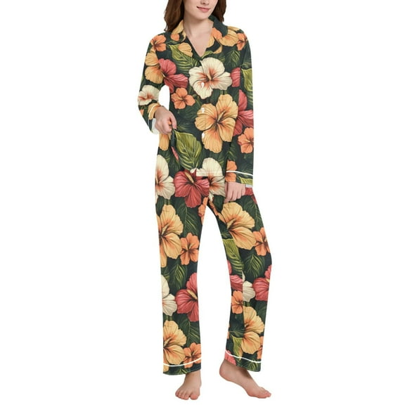 joogoo Pajamas Set for Women Elegant Tropical Floral-p2 Long Sleeve Pjs Loungewear L