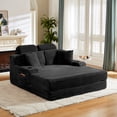 thumbnail image 6 of Miniyam 64in Compressed Chaise Lounge Corduroy Oversized Sleeper Sofa With Cup Holders, Side Pockets for 2 People, No Assembly Required, Black, 6 of 11