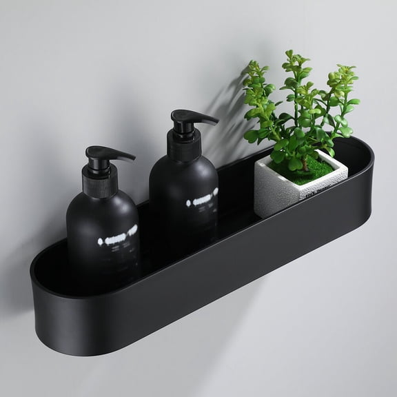 OUNONA Black Aluminum Wall Mounted Bathroom Storage Rack with Drainage Holes, Portable Organizer for Shower and Sink