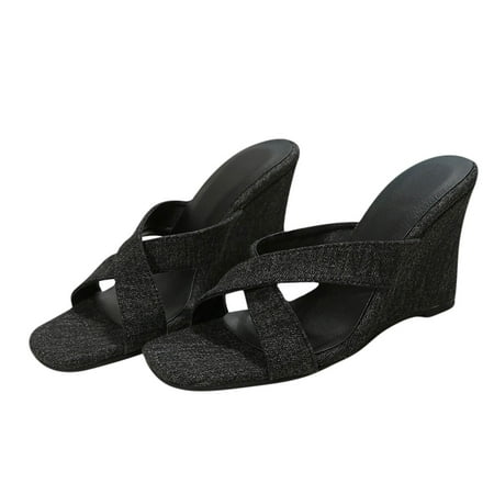 

TUOBARR Wedge Sandals for Women Women s Flat Shoes Ladies Beach Sandals Summer Non-Slip Causal Slippers Black
