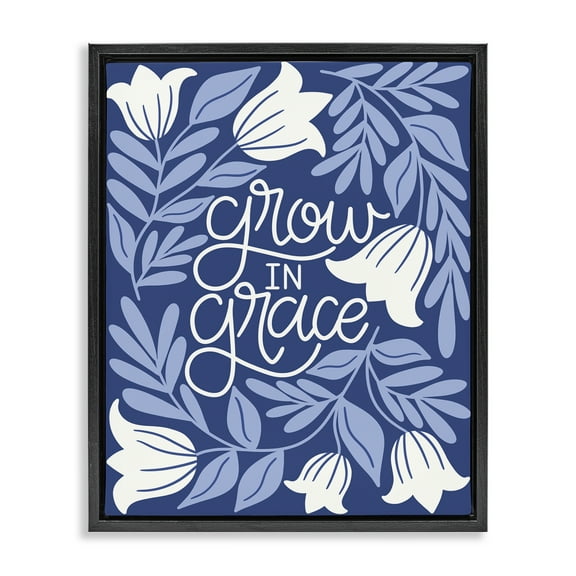 Stupell Industries Grow in Grace Florals Plants & Flowers Painting Black Floater Framed Canvas Art Print Wall Art, 17 x 21