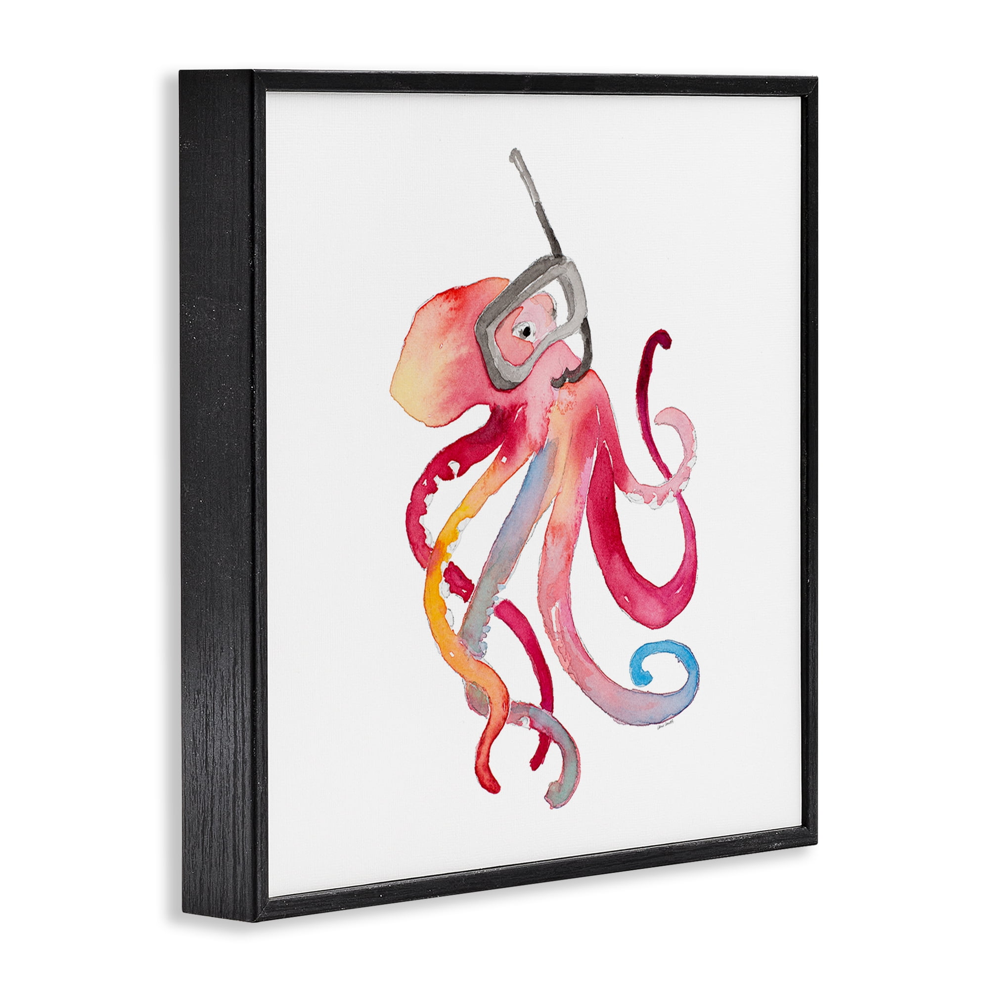 Stupell Industries Snorkel Mask Octopus Novelty Painting Black Framed Art Print Wall Art, 17 x 17