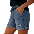 thumbnail image 4 of FAIWAD Jean Shorts Womens Casual Summer Elastic Waist Denim Shorts Stretchy Trendy Rolled Hem Short Pants, 4 of 8