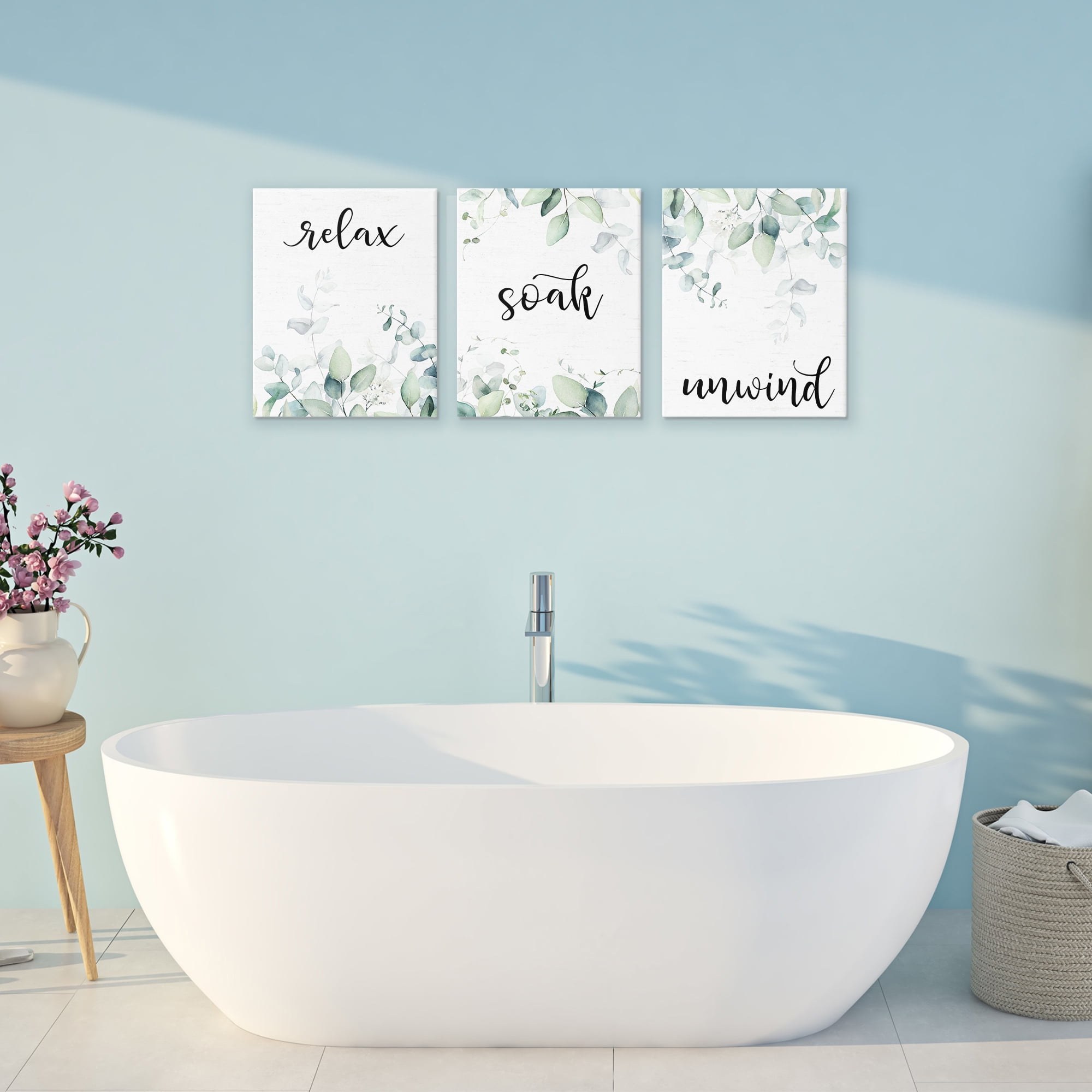 Leafy Bathroom Herbs 3 Piece Canvas Wall Art Set, design by Lettered and Lined