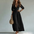 thumbnail image 4 of QUNYINEY Puff Short Sleeve Plus Size Dresses for Women Black Long Cotton Summer A Line Dress Casual Slim Fit V Neck Flowy Button Dresses, 4 of 7