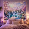 thumbnail image 2 of Waterfall with Pink Blossoms Against Mountain Sunrise, Dreamy Digital Art for Nature Lovers, Landscape Wall Art, Housewarming Gift, Tapestry Wall Hanging for Bedroom and Living Room, 2 of 7