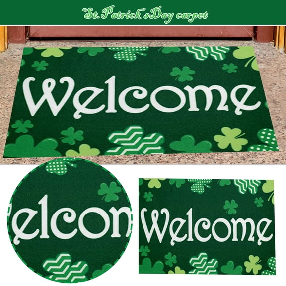 St.Patrick's Day Welcome Doormat Lucky Green Shamrocks Indoor Outdoor Entrance Home Front Porch Rugs March Irish Housewarming Greetings Gift Spring Entrance Ornament Supplies 16 x 24 Inches