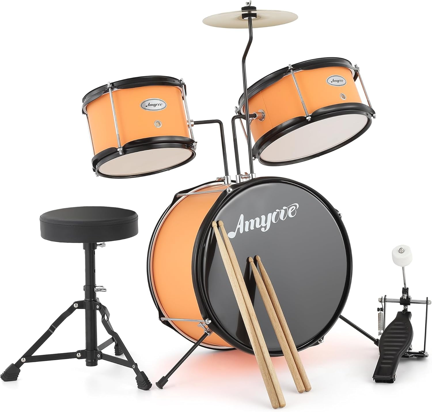 Drum Set, 1 Wood/Metal AD 150 Three Drums Set, Jazz Rock Includes Bass, 2 Toms, Cymbal, Sticks, Bass Pedal and Stool, Percussion Musical Instrument Birthday Playsetl
