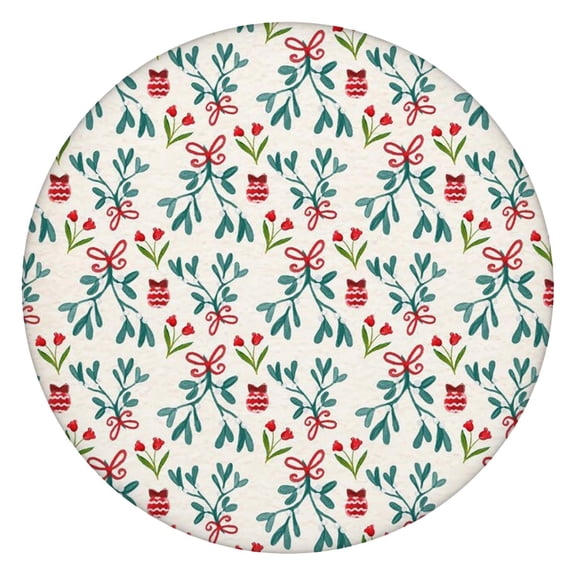 Holiday Season Elastic Edge Round Tablecover, 52 Inch Christmas Design Tablecloth for Festive Gatherings and Dinners
