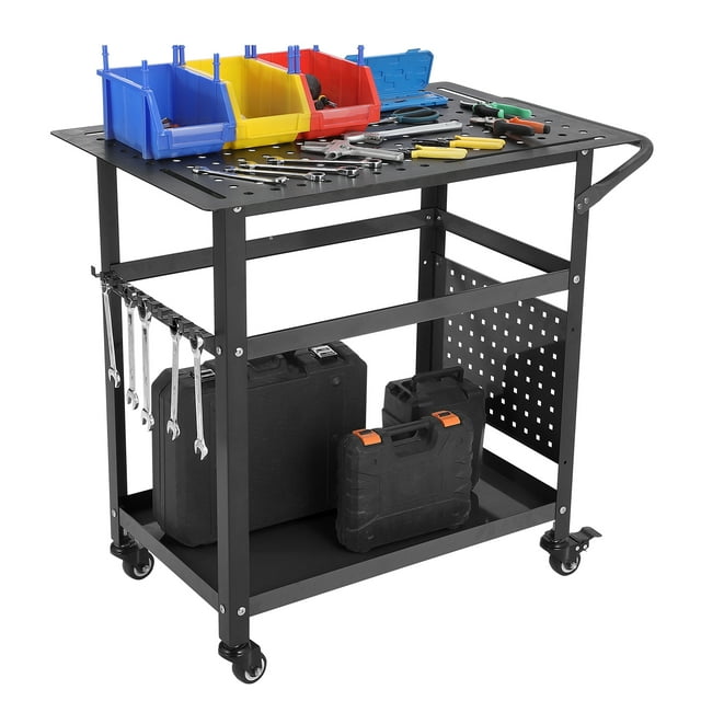 QinaQin Table de Soudage en Acier Robuste 36 x 24 Pouces avec Roues, Capacité de 600 Lb et Double Tablette