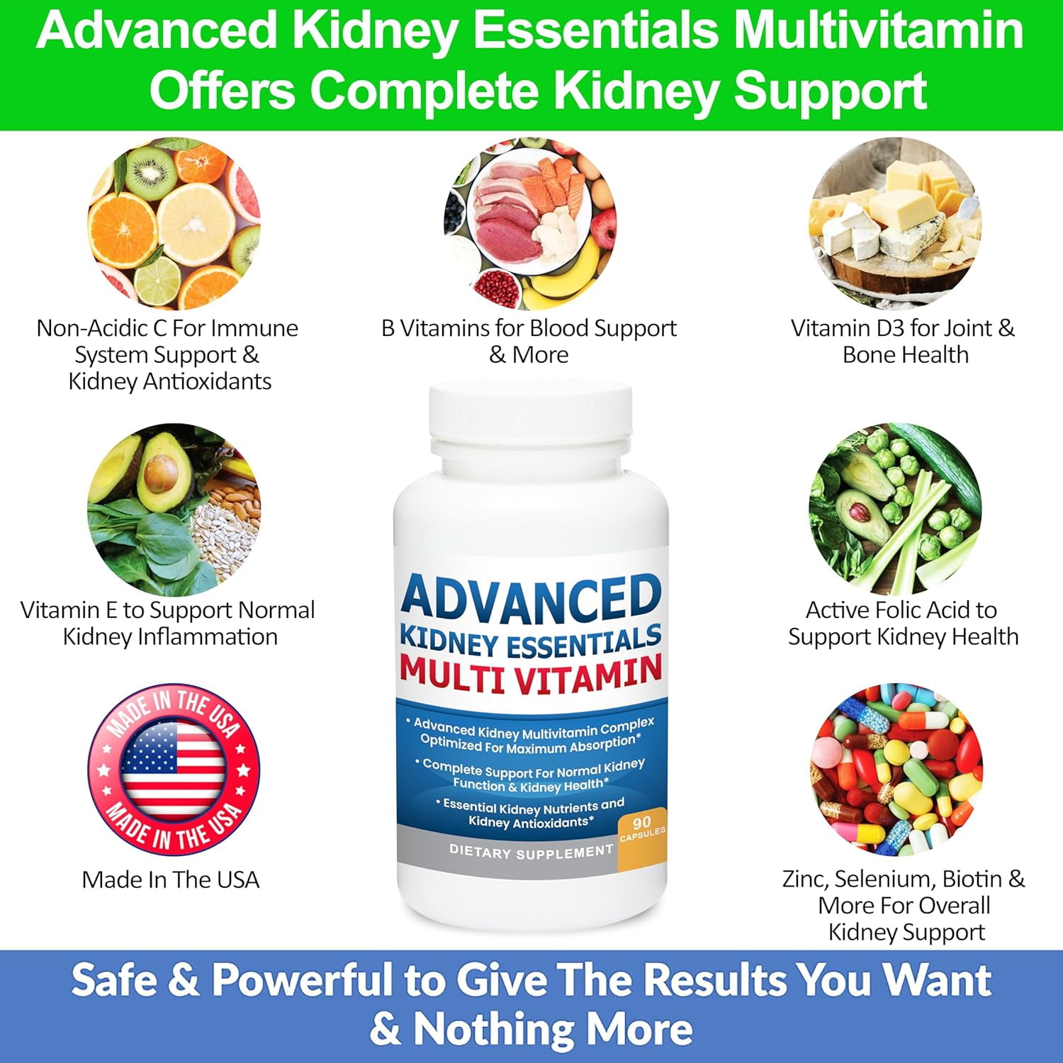 Advanced Kidney Essentials Multivitamin – Kidney Health Supplement, 90 Caps