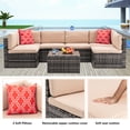 thumbnail image 5 of iRerts 7 Pieces Outdoor Sectional Sofa Patio Furniture Sets, Wicker Rattan Outdoor Patio Conversation Sets with 2 Pillows and Coffee Table, Patio Sofa Sets for Yard Backyard, Gray Wicker+Beige Cushion, 5 of 7