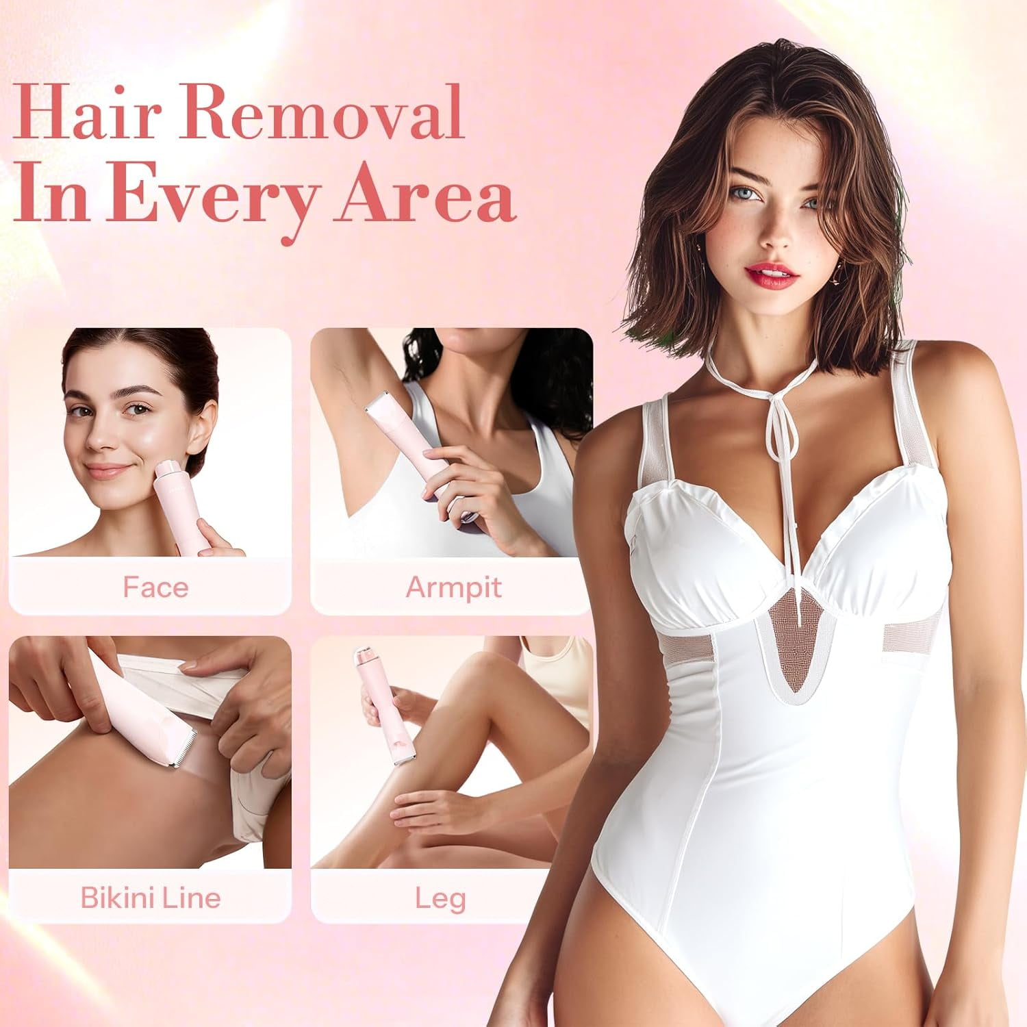 Bikini Trimmer for Women, 2 in 1 Electric Shaver for Women, Pubic Hair Trimmer Waterproof IPX7 with LED, Bikini Razor for Leg Arm Underarm Bikini Area, Christmas Gifts for Her - Rose Pink