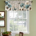 thumbnail image 3 of 2 Pack Valances for Window, Teal Tulip Butterfly Short Curtains for Kitchen Bedroom Living Room, Beige Turquoise Floral Farmhouse Wooden Rod Pocket Small Window Treatment Valance Drapes 54 x 18 Inch, 3 of 8