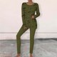 thumbnail image 1 of Puntoco top De Cuello Redondo De Manga Larga Estampado Informal Para Mujer + Traje De Pantalón Largo Verde Militar L, 1 of 5