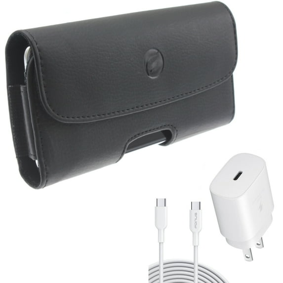 For Google Pixel 7 Pro/6 Pro - Case Belt Clip w 25W Fast Home Charger, Leather Holster Cover, PD Type-C 6ft USB-C Cable Quick for Google Pixel 7 Pro/6 Pro Phones