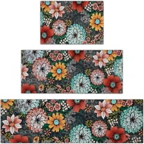 LAMIRO Rug Sets 3 Piece with Runner Non Slip Anti Fatigue Floor Mat Washable Kitchen Rugs Boho Floral Kitchen Rugs Colorful Flowers Kitchen Mats for Sink Hallway Laundry Room Floor