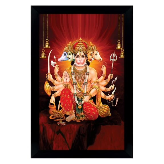 IBA Indianbeautifulart Panch Mukhi Hanuman Picture Frame Religious Poster Black Wall Frame Deity Photo Frame Wall Decor For Home/ Office/ Temple-6 x 8 Inches