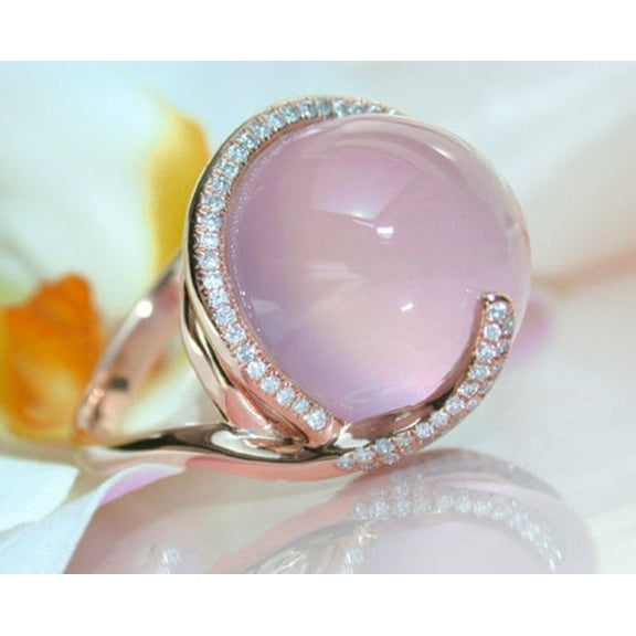 Pink Crystal Moonstone Diamond Ring Unisex Alloy Inlay Jewelry with Semi Precious Stones Gentle Shine Everyday
