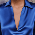 thumbnail image 3 of MORTTIC Women's Elegant V-Neck Blouse - Long Sleeve Glossy Dress Shirt for Office & Formal Wear Blue，M, 3 of 10